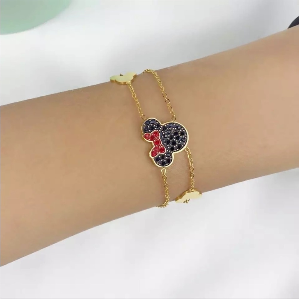 MINNIE MOUSE 925 SILVER Plated Stainless Steel Layered Bracelet - Picture 3 of 9